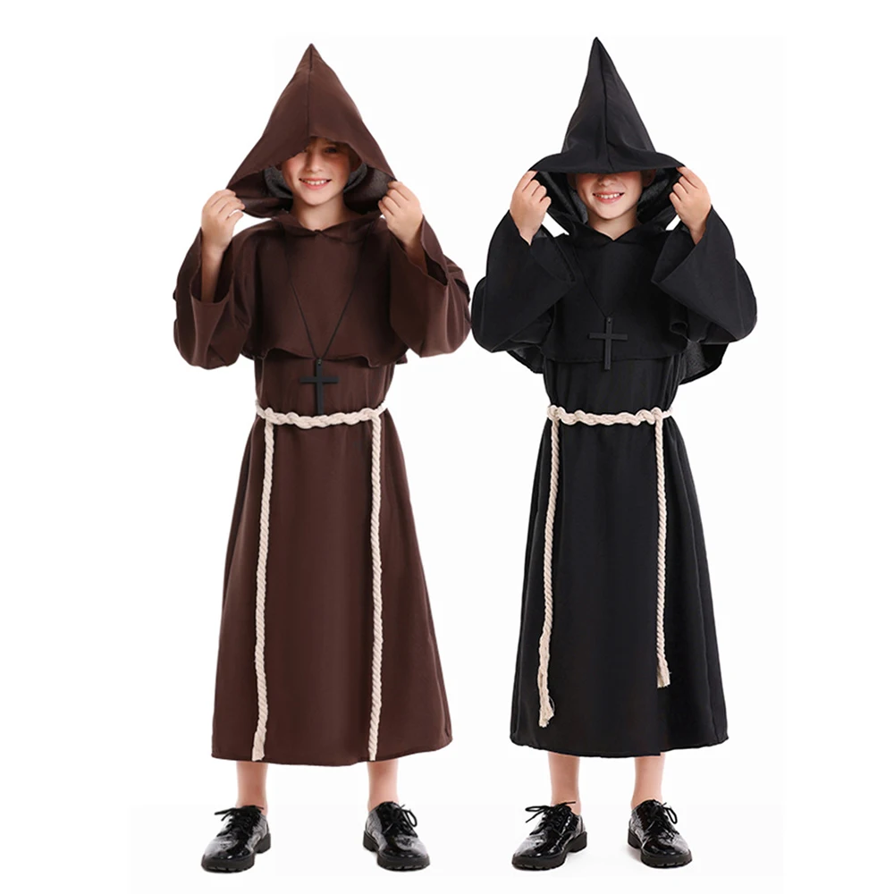 

Средневековые религиозные священники монахи, карнавальный костюм, детский халат волшебника, униформа пастора, одежда для выступлений на Хэллоуин, наряд