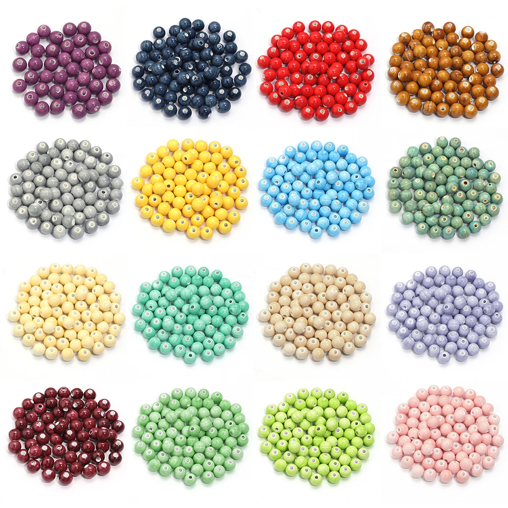 20pcs/lot 10mm Colorful Ceramic Beads Round Shape Loose Beads Spacer Beads For DIY Jewelry Making Necklace Bracelets Accessories