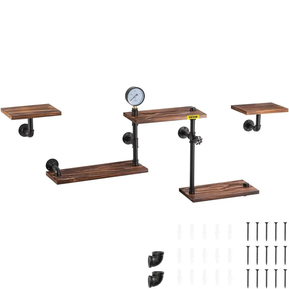 

Rustic 5-Tier Industrial Pipe Shelving Floating Wall Shelf DIY for Kitchen Bathroom Living Room 47x28x9 inch