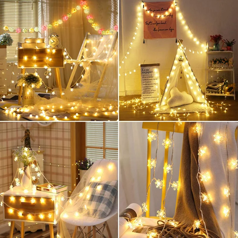 Nieuwe Led Sneeuwvlokken Fee String Lights Usb/Batterij Aangedreven Kerstslinger Verlichting Voor Kerstfeest Bruiloft Tuin Vakantie Decor