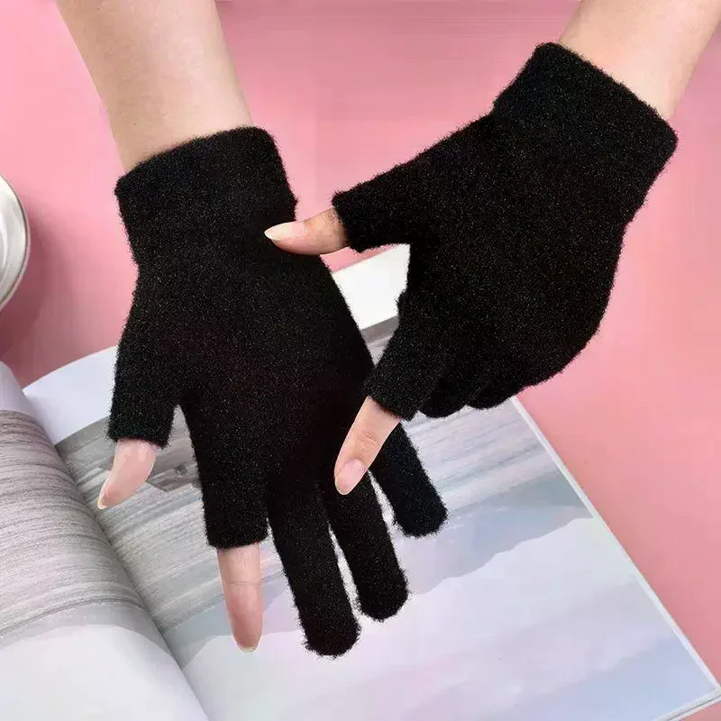 ถุงมือแบบไม่มีนิ้วสีดำเทา 1 คู - Fingerless Glove Knit บทวิจารณ์และราคา