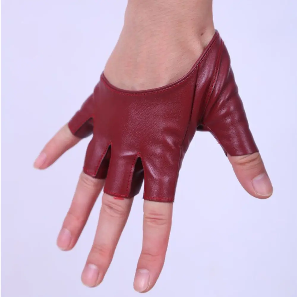 Show PU Leather Fashion Fingerless Gloves Half Finger Half Palm Pole Dance