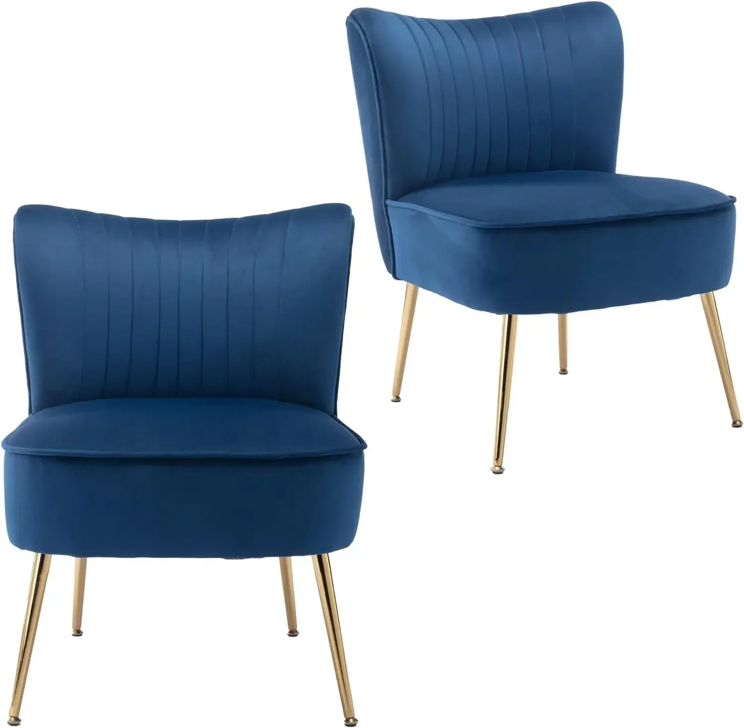 

Modern Velvet Upholstered Accent Chair Set of 2,Mid Century Living Room Chairs Golden Legs,Comfy Armless Chair Wingback Blue