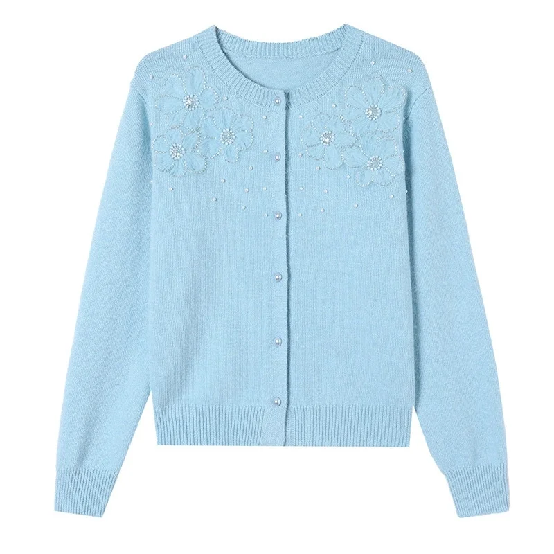 سترة مشغولة من الصوف المرأة 2025 جديد ربيع الخريف فضفاضة ارتداء النمط الأجنبي سترة قصيرة معطف السيدات سترة بأكمام طويلة