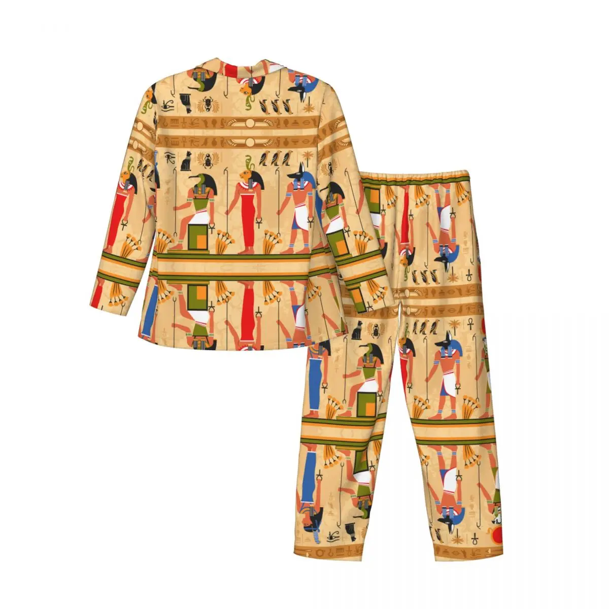 Men Pajamas Set of Autumn Winter Long-Sleeved Egyptian Gods And Goddess Home Clothing Sleepwear 2PCS/Set