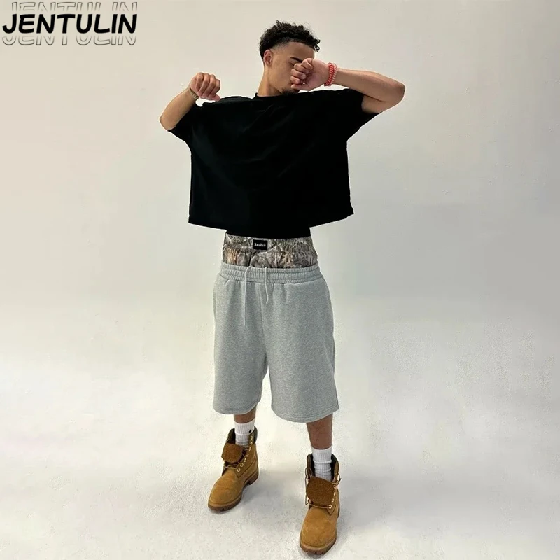 

Летние спортивные шорты с вышивкой, камуфляжные, в стиле милитари, свободного кроя, с эффектом потертости, в американском уличном стиле, повседневные, с двойными штанинами