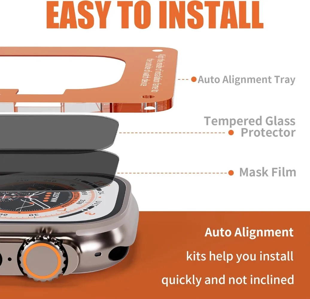 لساعة أبل الترا 3 2 49 ملم واقي شاشة من الزجاج المقسى مضاد للزقزقة مع مجموعة محاذاة تلقائية لساعة IWatch Ultra