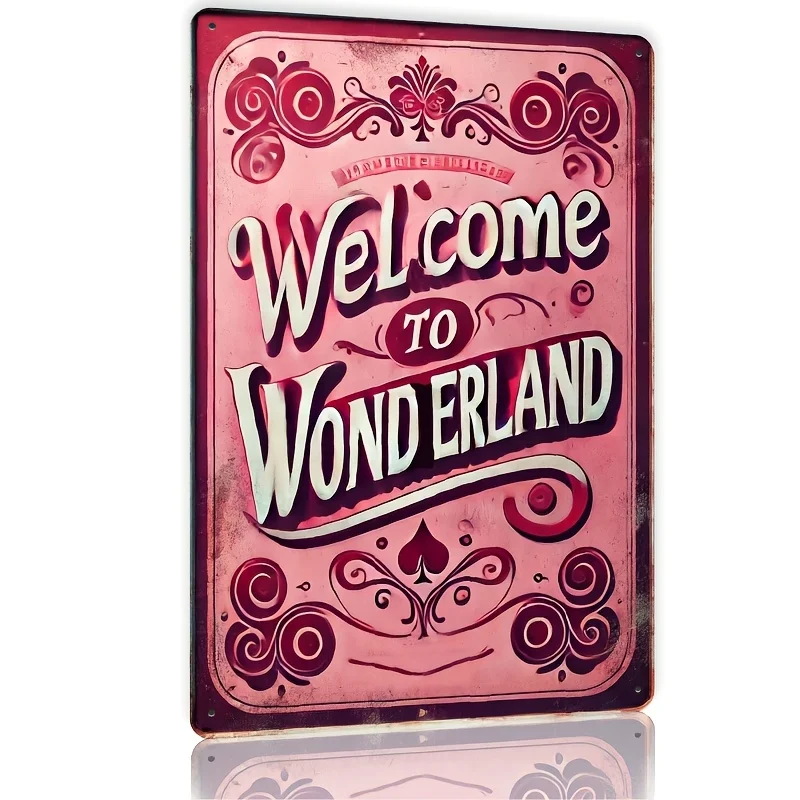 1pc of Vintage-Style Metal Wall Art Sign Saying 'Welcome to Wonderland', Measuring 20X30 cm - a Whimsical Retro Decoration Featu