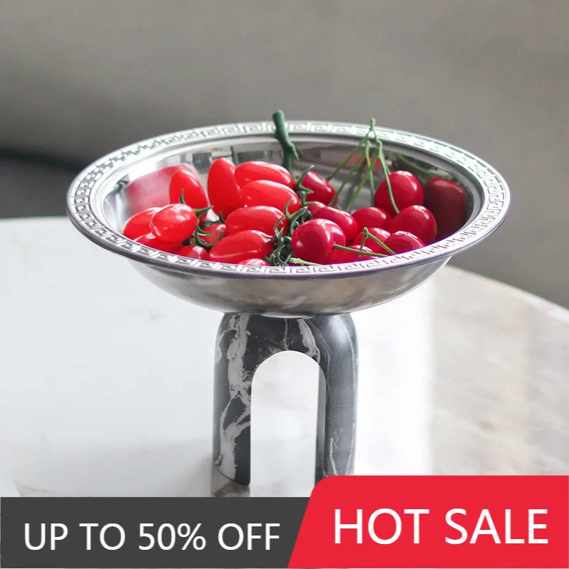 Stainless Steel Fruit Plates Living Room Coffee Table Snack Plates Dinning Room Storage Tray Art Round Figurine Fruit Bowl