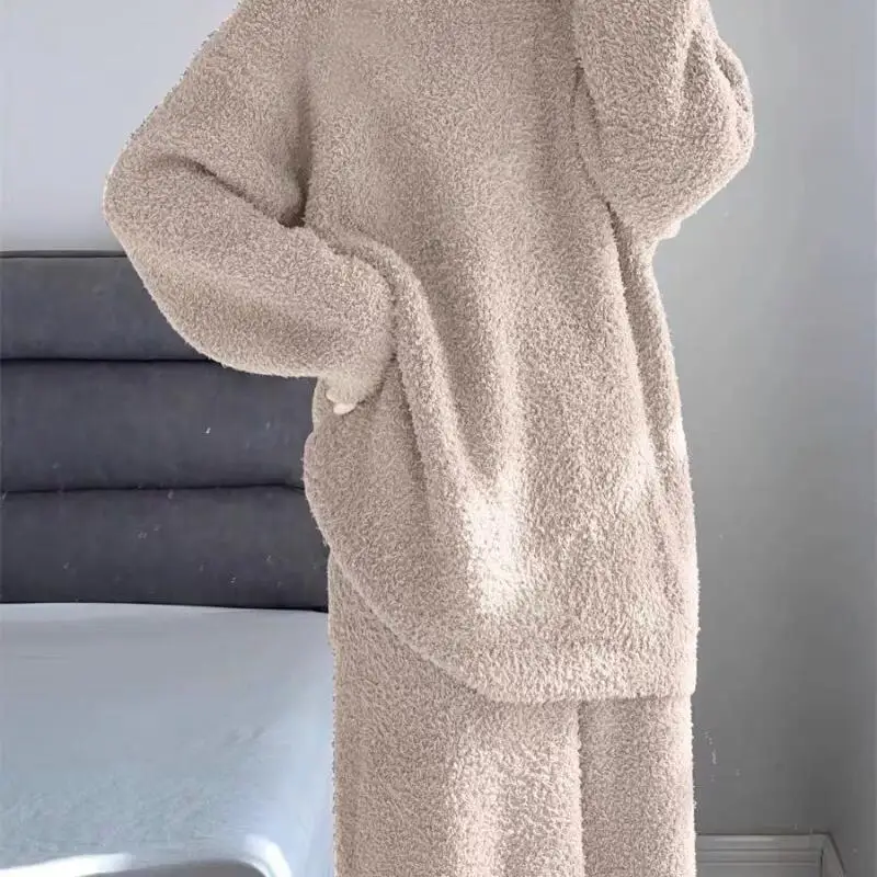 

Женский пижамный комплект с полуворсом, зимняя фланелевая ночная рубашка, новый пижамный комплект, сохраняющий тепло, утепленная милая одежда для сна, коралловый флис, минималистичная домашняя одежда