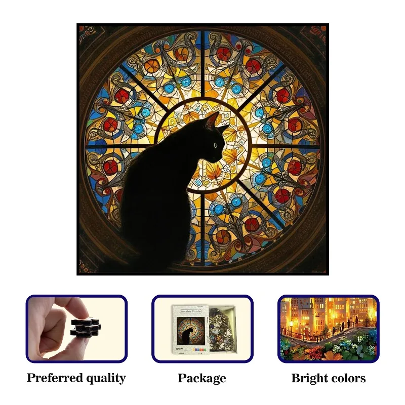 Quebra-cabeça brinquedo gatinho igreja de madeira gato quebra-cabeça brinquedo de madeira irregular jogo presente