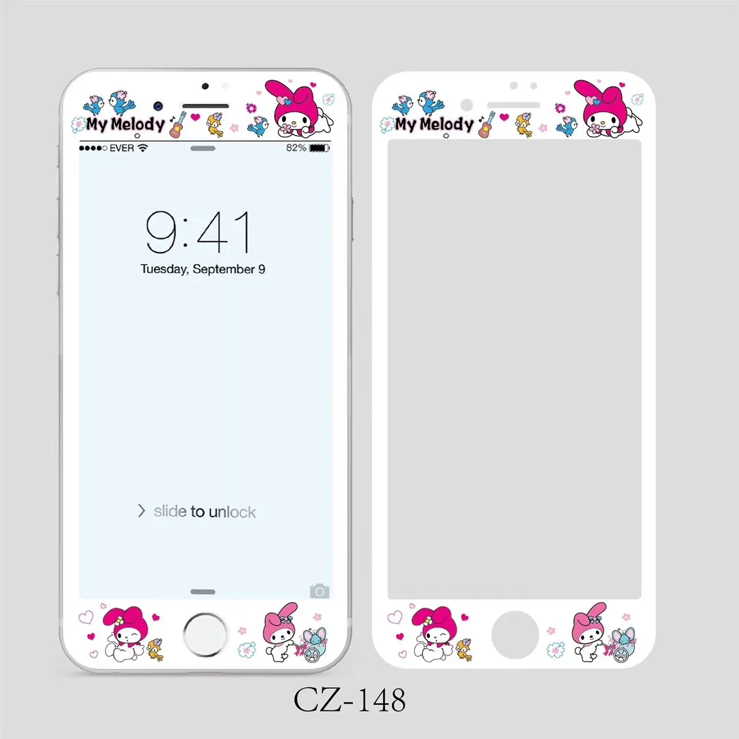 Película de vidro temperado para iphone 6 s, 7, 8 plus, protetor de tela 3d, 9h, bonito, padrão sanrio, cinnamoroll, gatinho, borda macia