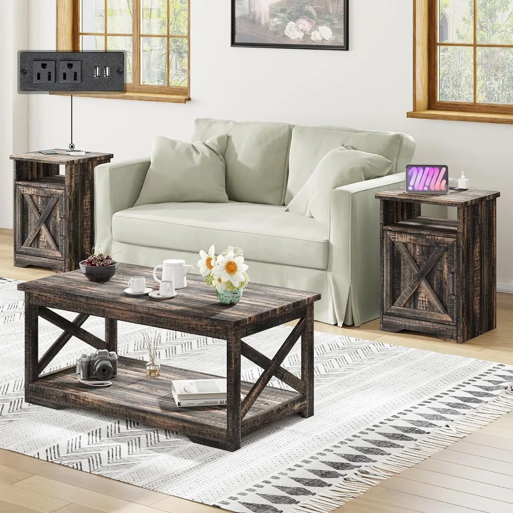 Coffee Table, 3-Piece Farmhouse Tables Set Includes Coffees Tables& Two End Tables, Coffee Table