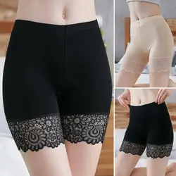 Women Elastic Safety Underwear Sexy Lace Panties Anti Chafing Under Shorts Pants Mid Waist Seamless Soft Cotton Panties For Lady