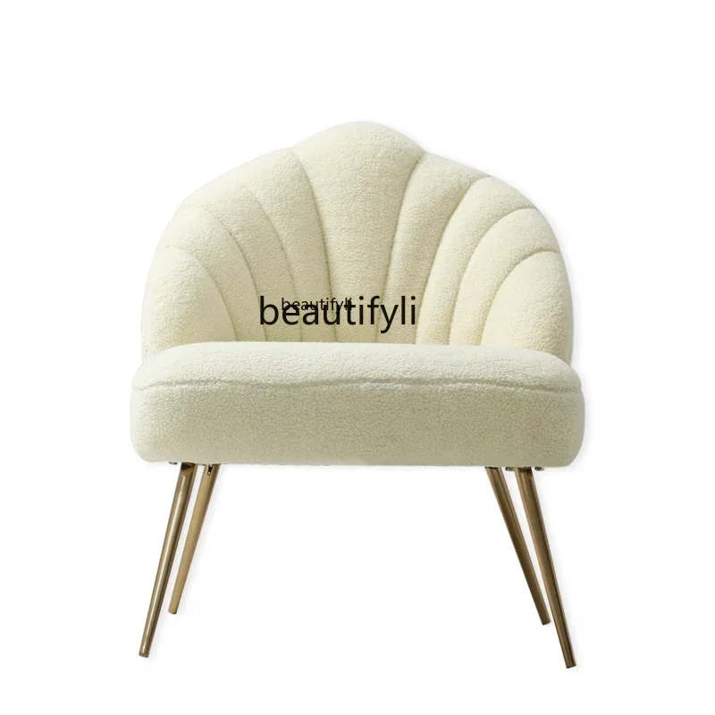 

56Light Luxury Nordic Dressing Chair Bedroom Balcony White Plush Single Leisure Chair