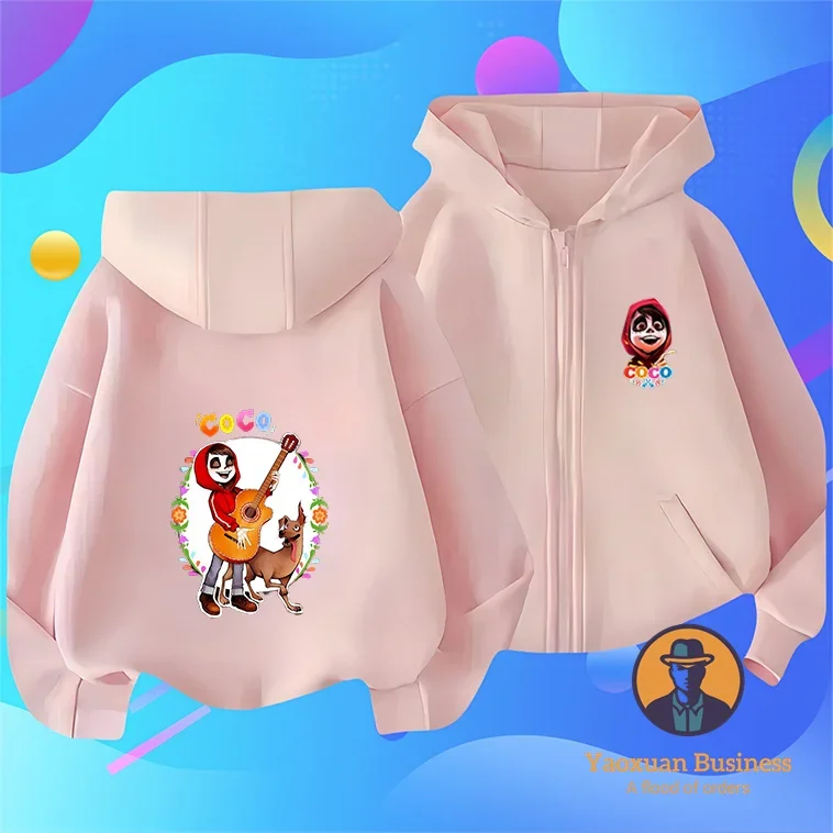 Modieuze Coco kleine jongens meisjes hoodie met rits, schattig bedrukt cartoon winddicht warm herfst winter nieuw ​