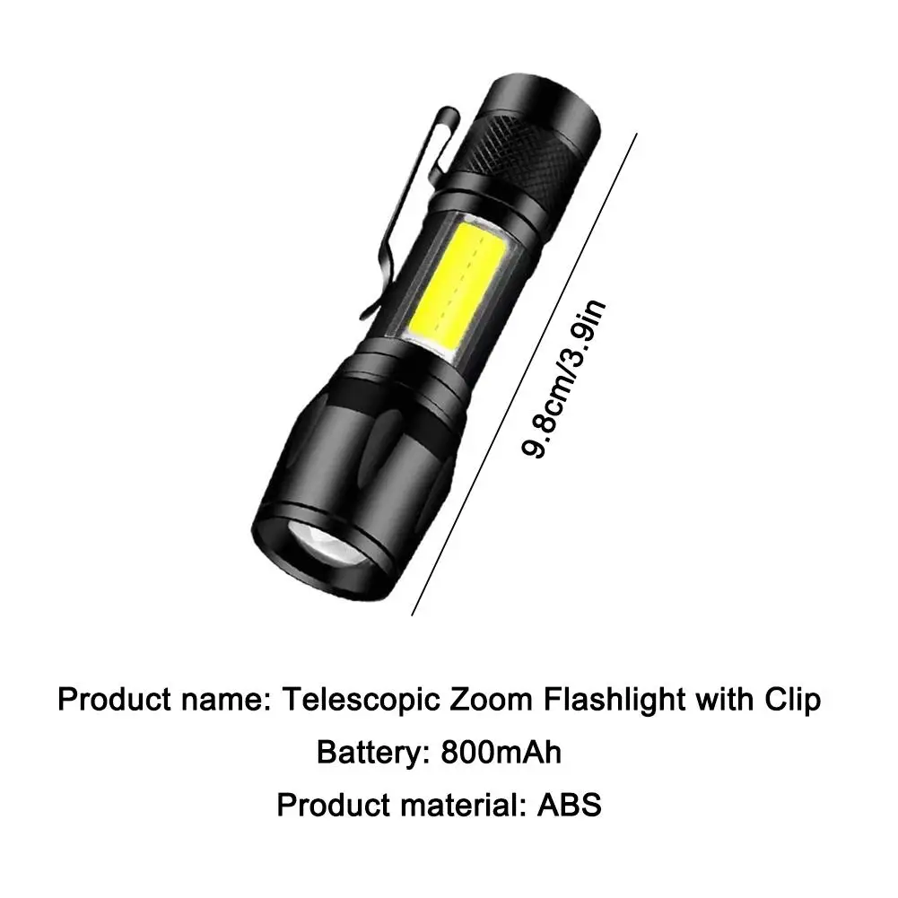 Mini LED USB Charging Flashlight Outdoor Waterproof Telescopic Zoom Aluminum Alloy Flashlight With COB Zoom Side Light