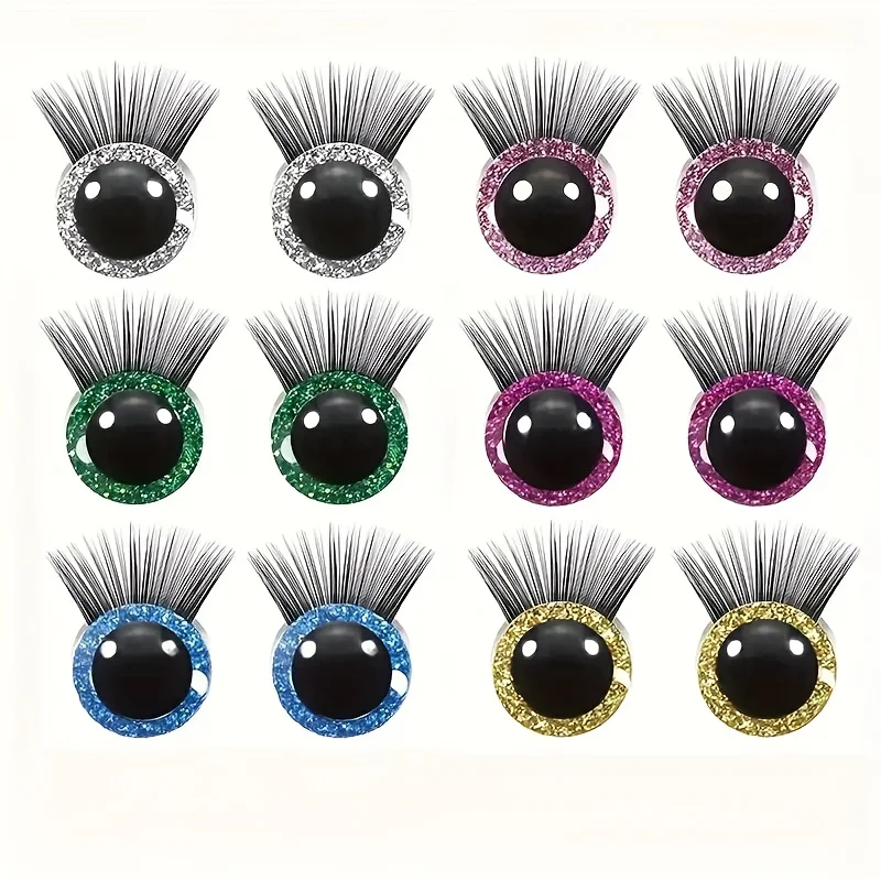 12 Stück bunte blinkende 3D-Sicherheitsaugen, Wimpernpuppen, Wimpernaugen, Tierwimpernaugen, DIY-Augenzubehör von Hand – Detail 2