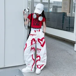 2026 summer spring teens tracksuit Girls cloth heart graffiti 1pc t-shirt top or long wide leg pant Kid 4 6 7 8 9 10 12 14 year