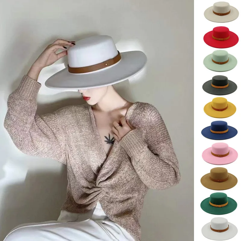 10 colors fedora new 9.5cm hat winter hat wide brim flat jazz hat flat brim unisex jazz hat wholesaleшляпа женская