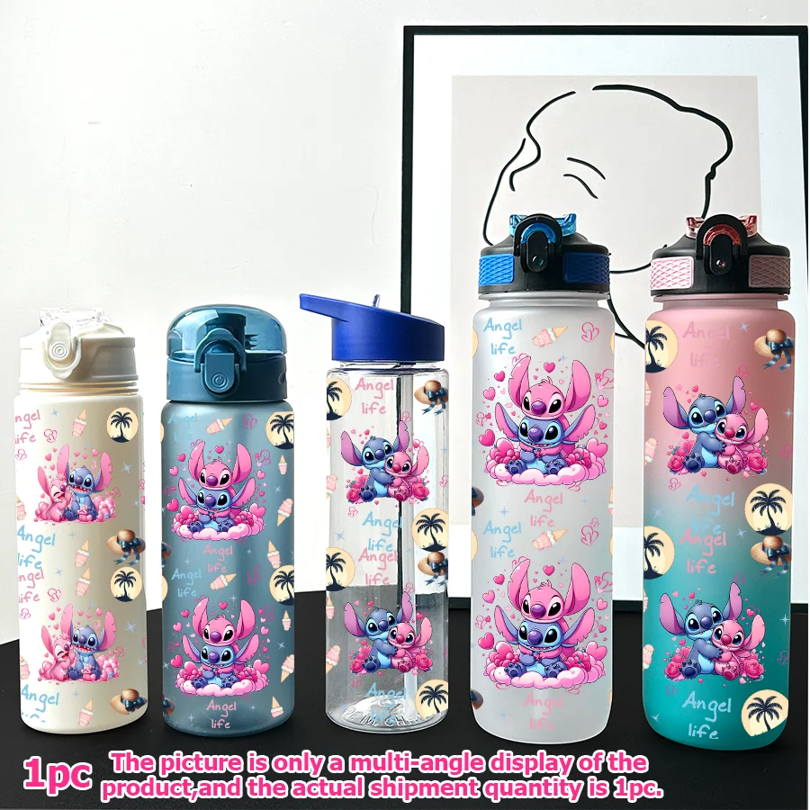 

1 шт., мультипластиковая бутылка для воды Disney Stitch Angel с принтом 23-32 унций, портативная спортивная чашка для воды, подарок на день рождения