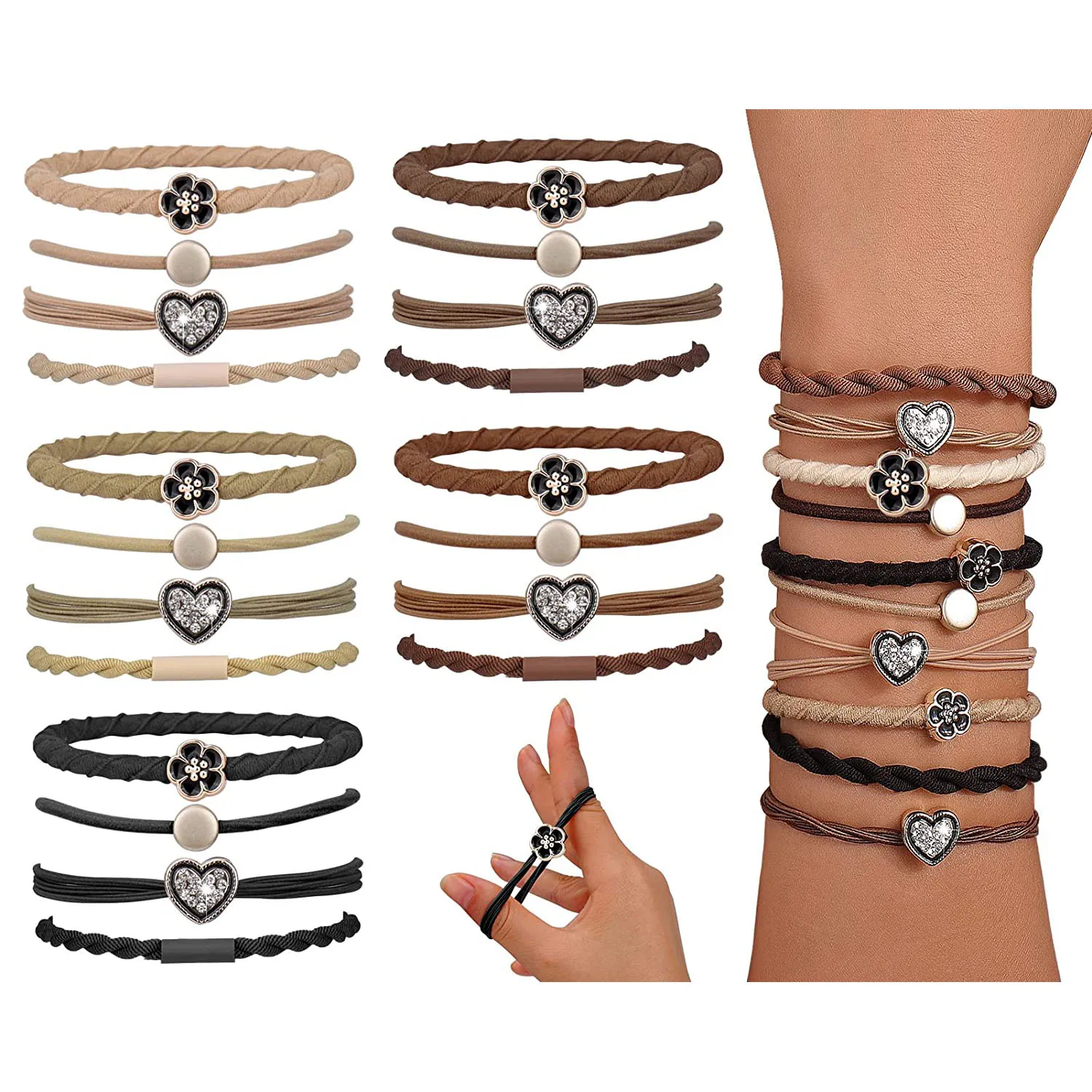 

Hair Tie Bracelets for Women, 4 pcs Boho Hair Ties for Girls Ponytail Holders, No Damage Rubber Band Hair Elastics