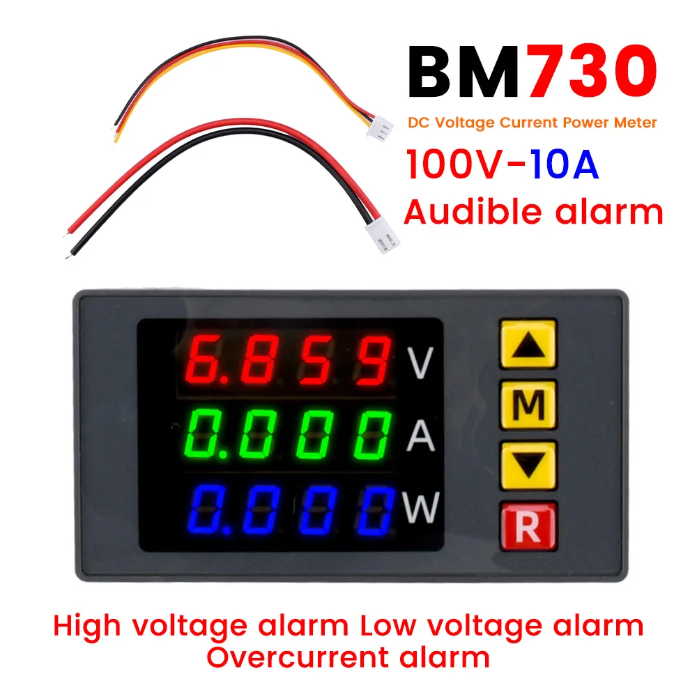BM730 4-Digit High Accuracy Digital Voltmeter Ammeter Power Meter 100V 10A 1000W Voltage and Current Display Trimmer with Buzzer