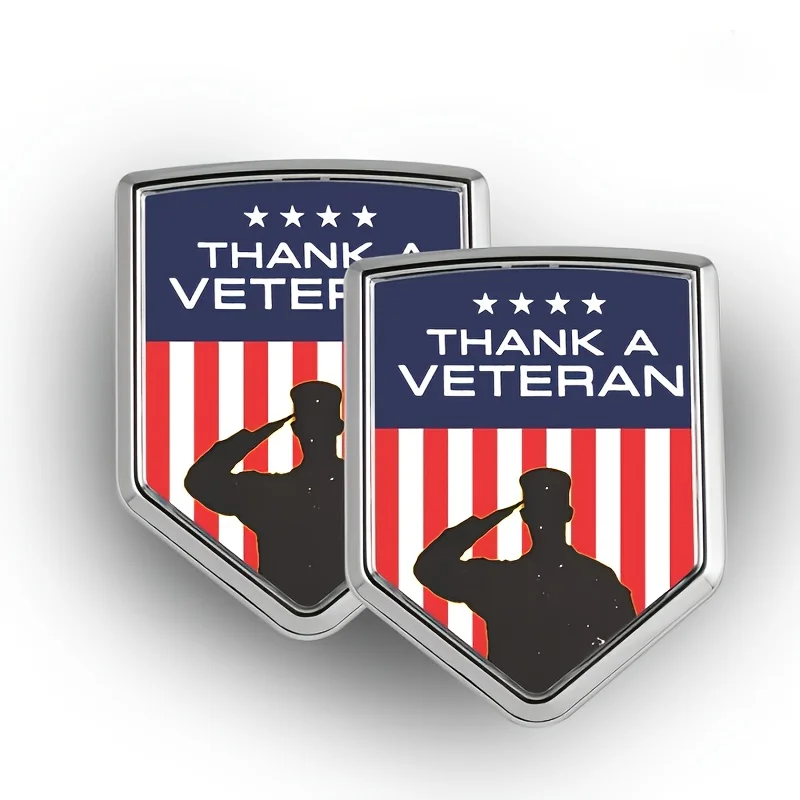 

2pcs Veteran Theme Shield Decals 3D Chrome Metal Emblems Car Accessories for Cars, Motorcycles, And Bumpers