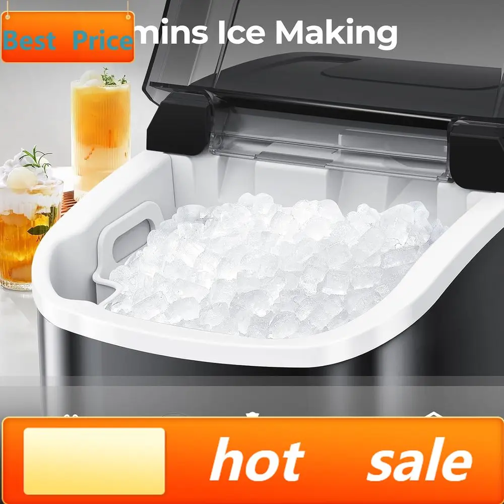 

PopularPortable 35.5 lbs/24 hrs Countertop Ice Maker with Self-Cleaning, Handle, Water Tank, Quiet Operation for Home, Kitchen,