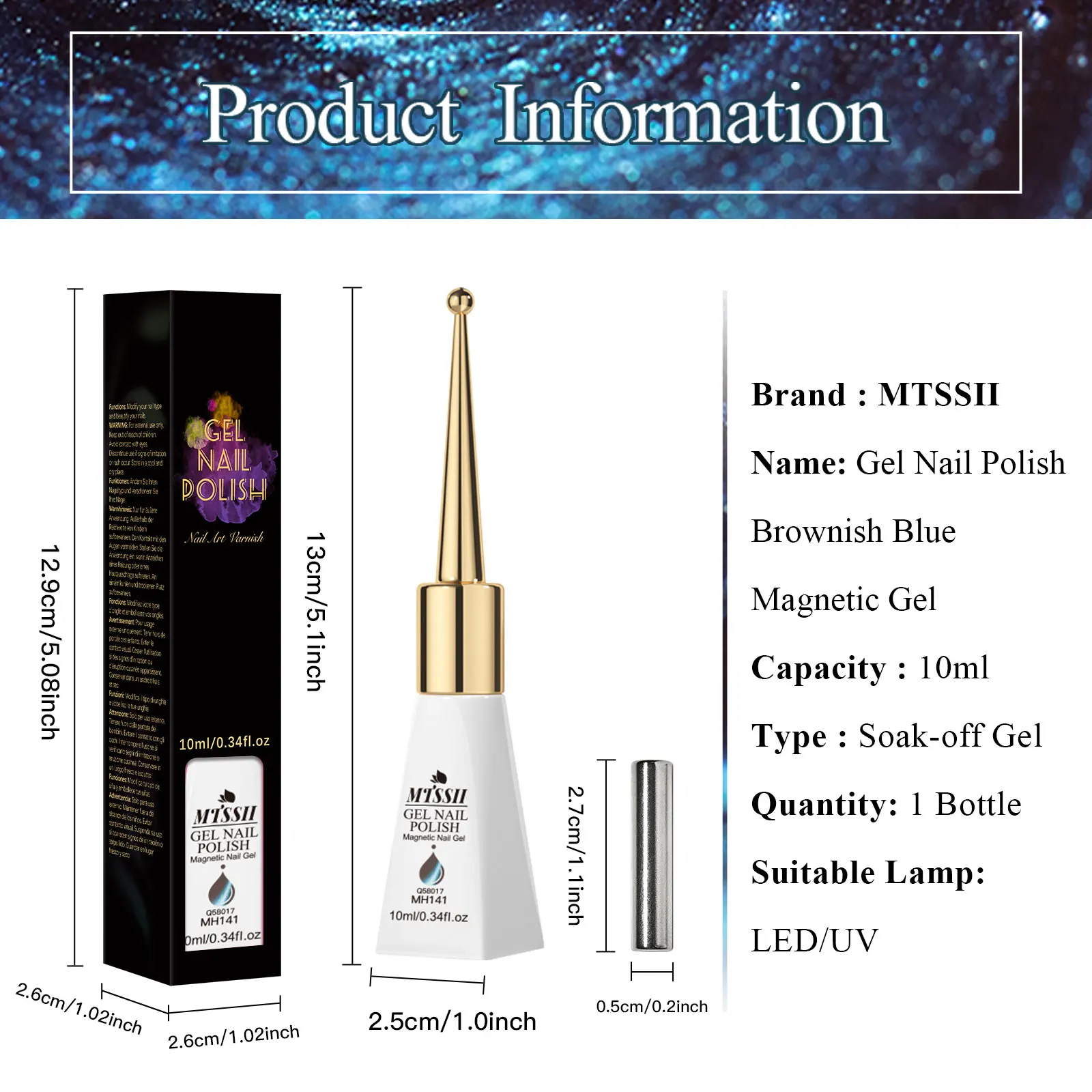 2PCS/SET MTSSII Aquamarine Cat Eye Nail Magnetic Gel Polish Cat Eye Effect Varnish For Home DIY For Spring-With Magnetic Stick