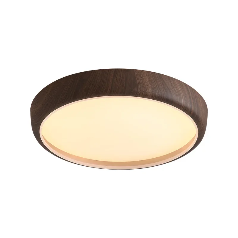 Medieval simple bedroom light ceiling light round Japanese retro log wind wood grain study second bedroom lamp