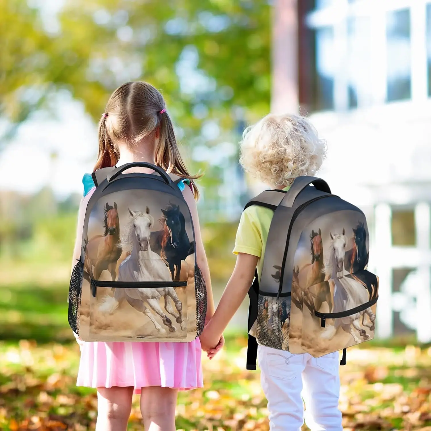 Pferderucksack für Mädchen, Kinder, Pferde-Rucksack, Schulbuchtaschen, 3., 4., 5. Klasse, Grundschule, Reise, Laptop, Tagesrucksack