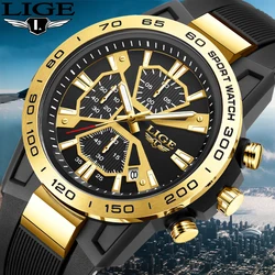 LIGE Fashion Sports Chronograph Watch Men Business Silicone Waterproof Men's Quartz Wristwatches Casual Military Date Watch Men