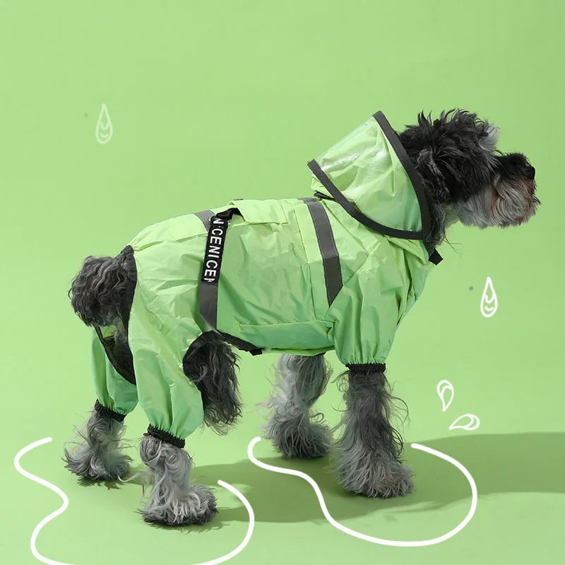 

Summer New Pet Raincoat Waterproof Hooded Polyester Taff Material High-End Jacket All Size Dog Reflective Clothing Pet Apparel