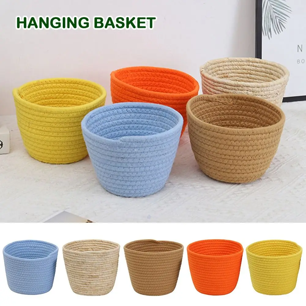 Fashionable Cotton Rope Mini Flower Pot Hand Woven Handmade Storage Basket DIY Candy Color Hanging Basket Outside