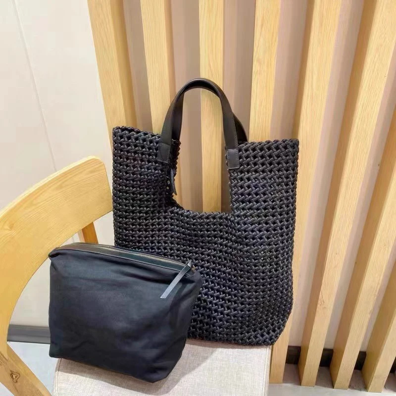 Handwoven Tote Bags For Women Luxury Designer Handbags Purses 2024 New In Polyester Hollow Out Large Capacity Underarm Shoulder