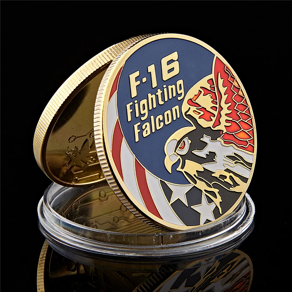 American Gold Coin US F-16 Fighting Falcon Metal Military Coin USA Air Force Challange Coin