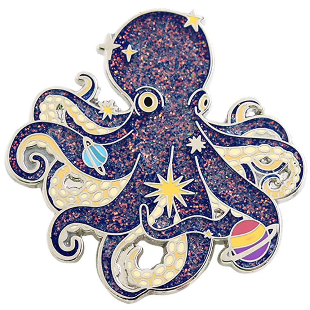 Weltraum-Oktopus-Planeten-Brosche, Weltraum-Fantasy-Metallabzeichen, Emaille-Pins für Ozean- und Weltraum-Enthusiasten, Fantasy-Accessoires zum Dekorieren – Detail 1