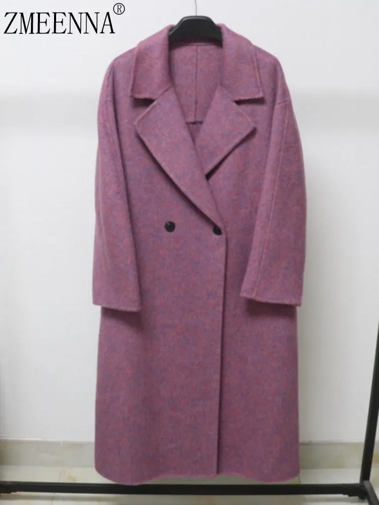 

ZMEENNA женское шикарное длинное шерстяное пальто с классическим воротником с лацканами, элегантная двубортная верхняя одежда, стильная ZM3881