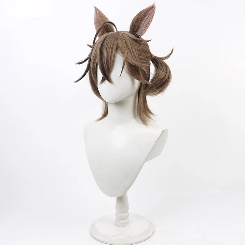Arknights 6-Star Operator Roestvrij cosplay pruik bruin met geïntegreerde vlechtoren Halloween cadeau