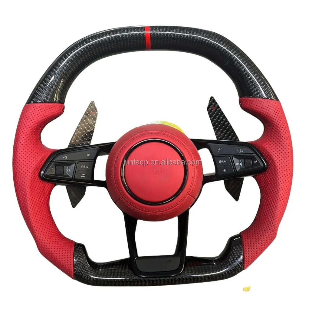

For Audi R8 TT Mk2 B8 RS TTS TTRs RS3 RS6 RS4 RS5 RS7 A4 A5 A6 A7 A8 Q3 Q5 Q7 Red Leather Matte Carbon Fiber Car Steering Wheel