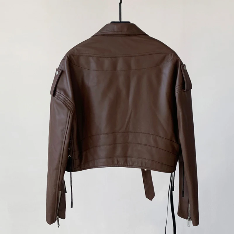 Herbst Winter Neue Schaffell Jacke Mäntel frauen Kurze Zipper Gürtel Echtes Leder Jacke Casual Coole Weibliche Dünne Lammfell Jacke