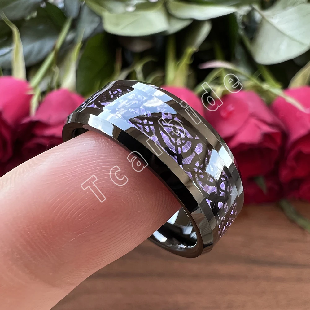 8MM Black Mens Womens Tungsten Carbide Engagement Wedding Ring With Red Opal Dragon Inlay Superior Gift Jewelry Comfort Fit
