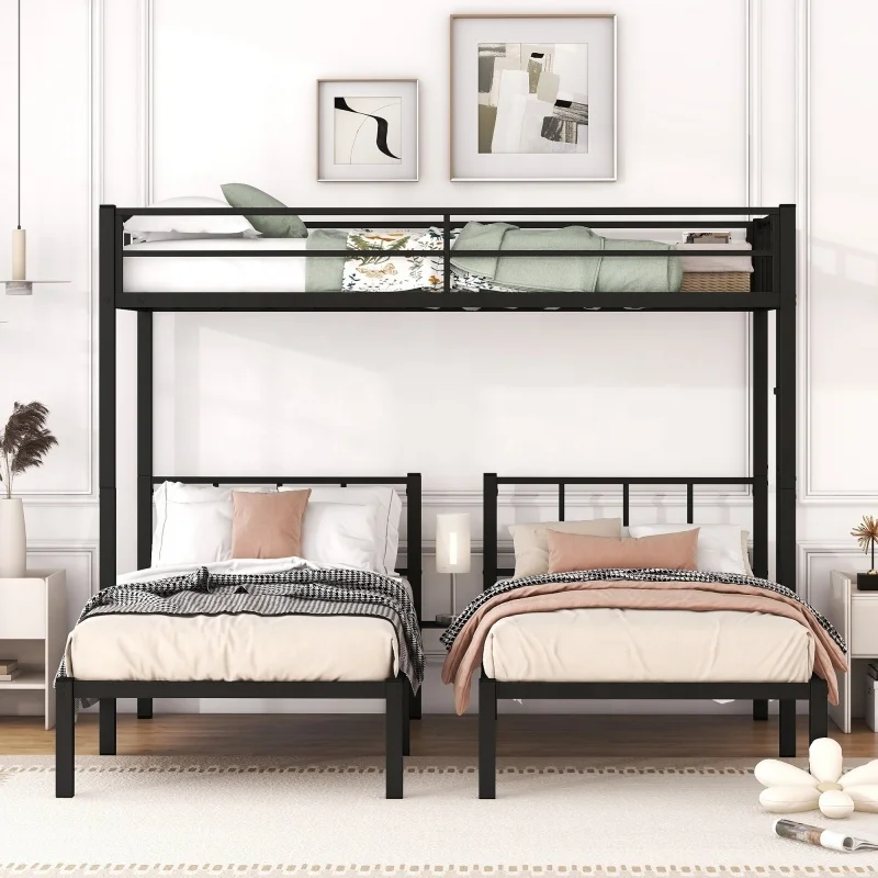 #Modern Twin Over Twin & Triple Bunk Bed for 3 Twin XL Metal Frame in Stock USA for Hotel Use view 3