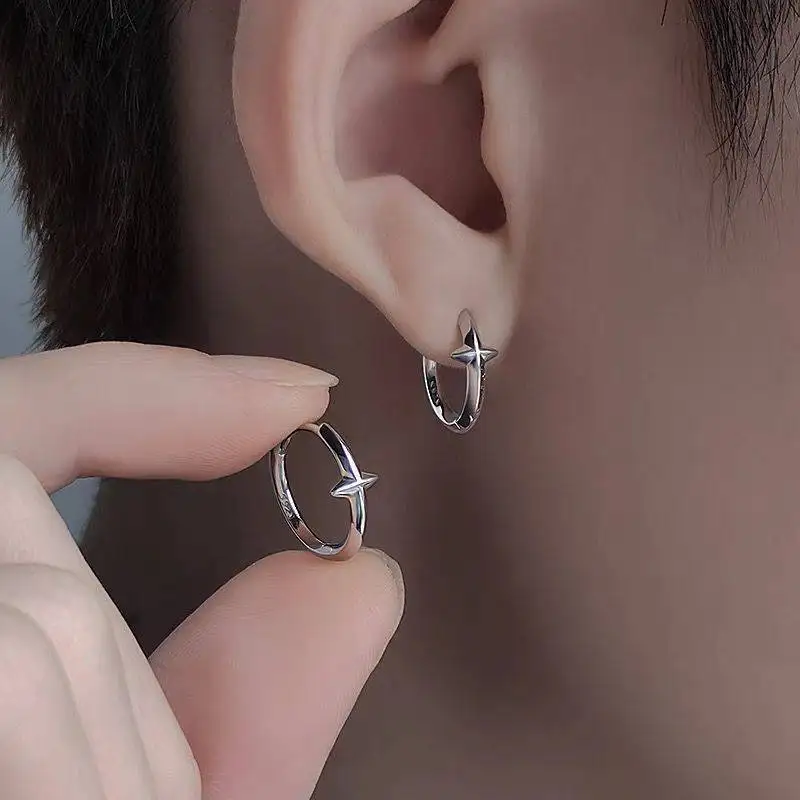 Hip Hop Minimalist Silver Color Barb Geometric Titanium Hoop Earrings For Women Men Irregular Ear Jewelry HUANZHI 2022