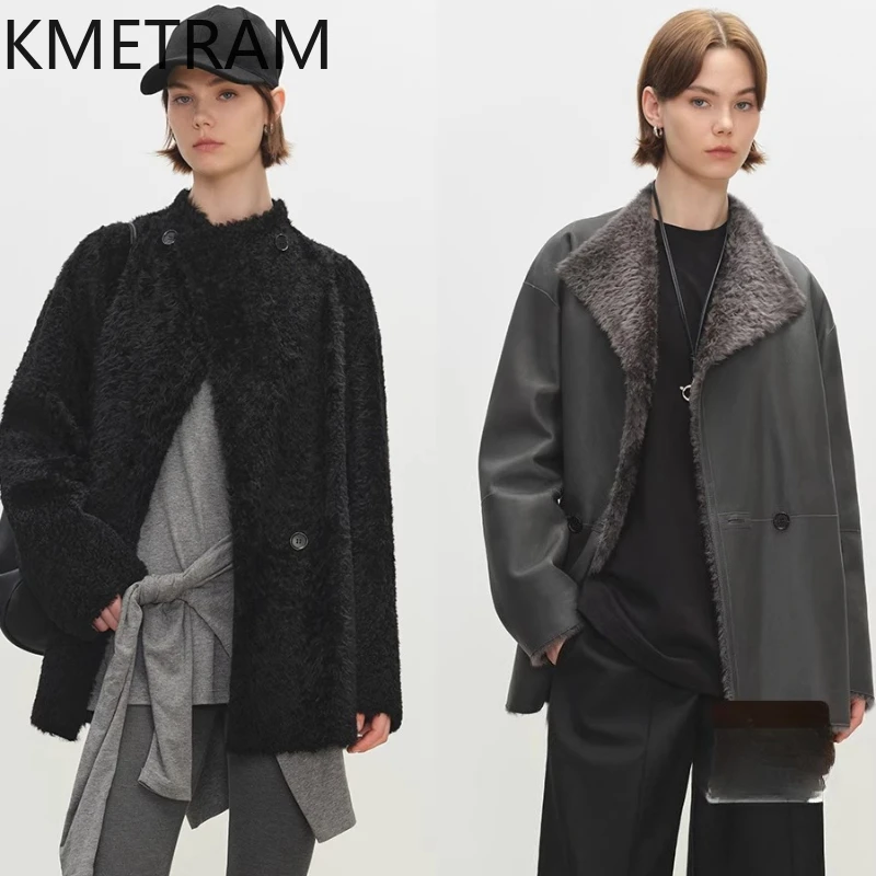 

Двусторонняя меховая куртка из натуральной шерсти Lagon, женская двусторонняя шуба из натурального меха, зимние кожаные куртки, женская одежда 2025