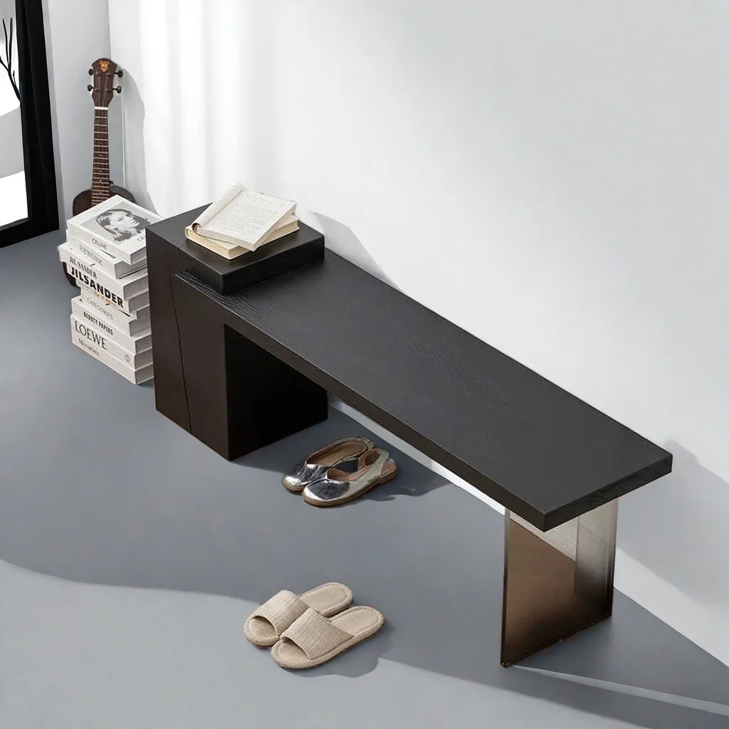 

Wabi Solid Wood Bench Bedroom Shoe Change Stool Log Bedside Stool Living Room Acrylic Bench Household Dining Table and Chairs