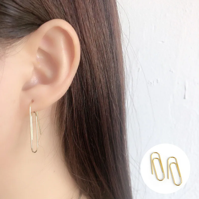 

100% 925 Sterling Silver Gold Hook Earrings for Women Girl Fashion Paper Clip Punk Simple Jewelry Birthday Gift Dropshipping