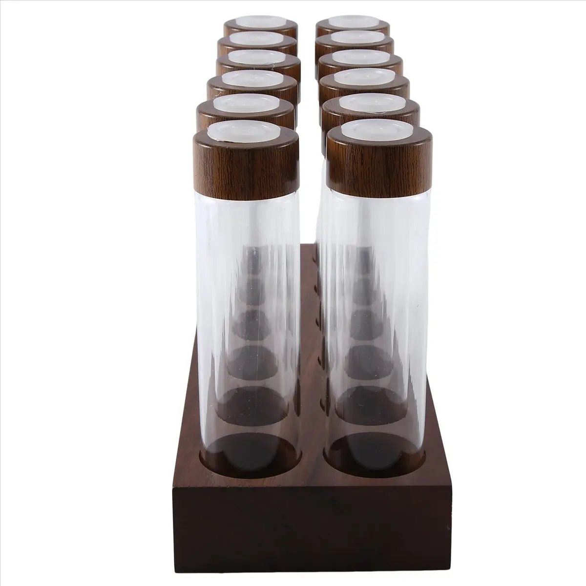 12PCS Coffee Bean Storage Tubes Coffee Bean Cellar Wooden Display Stand and Funnel Espresso Accessories-AT35