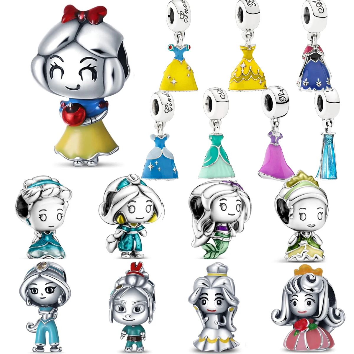 

MINISO платье принцессы с героями мультфильмов Диснея 925, очаровательные бусины из чистого пиловера, подходят для оригинальных браслетов, женские изысканные ювелирные изделия своими руками, подарки